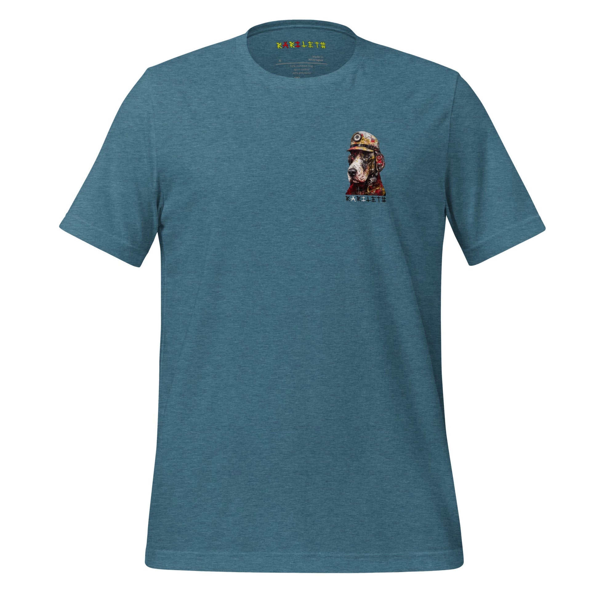 VINTAGE FIRE DOG Premium Crewneck T-Shirt in Teal - Rarileto - Ghost Front View