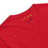 Neck Red: VINTAGE FIRE DOG Premium Crewneck T-Shirt in Red (Neck View)