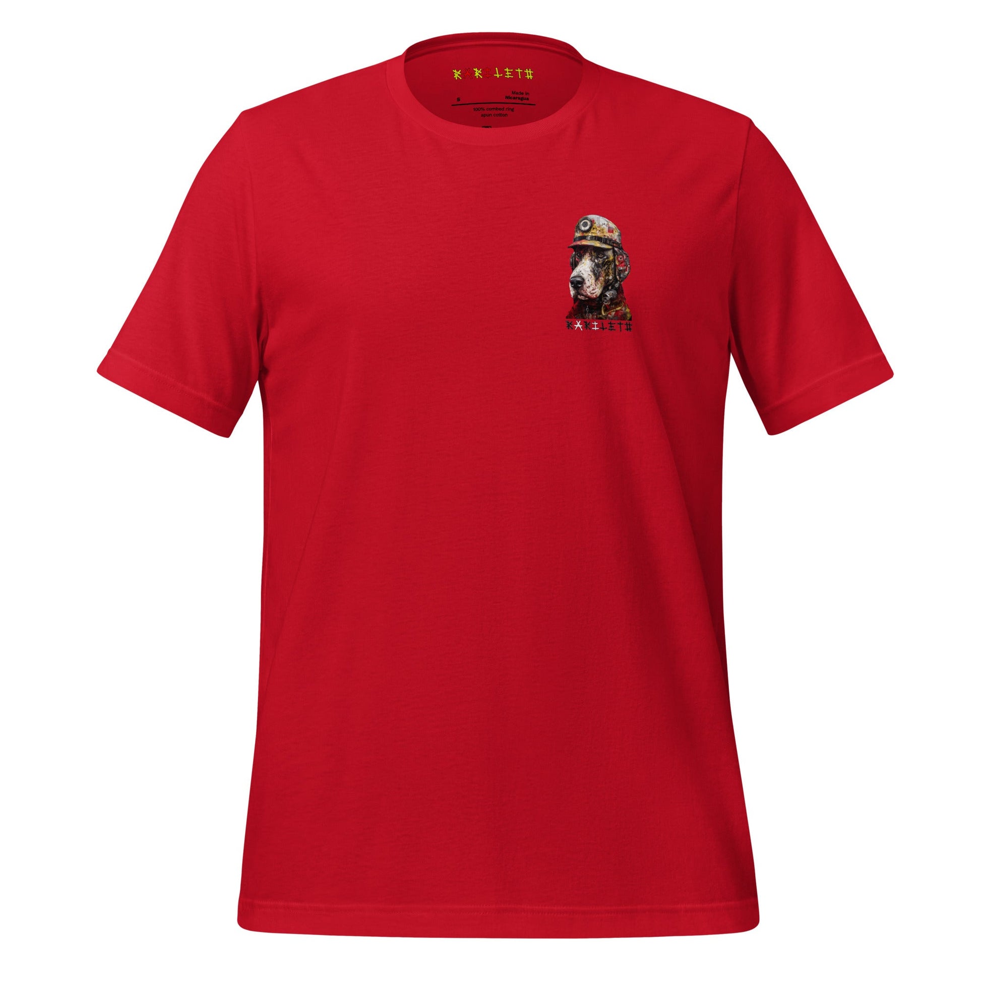 Front Ghost Red: VINTAGE FIRE DOG Premium Crewneck T-Shirt in Red (Front Ghost View)