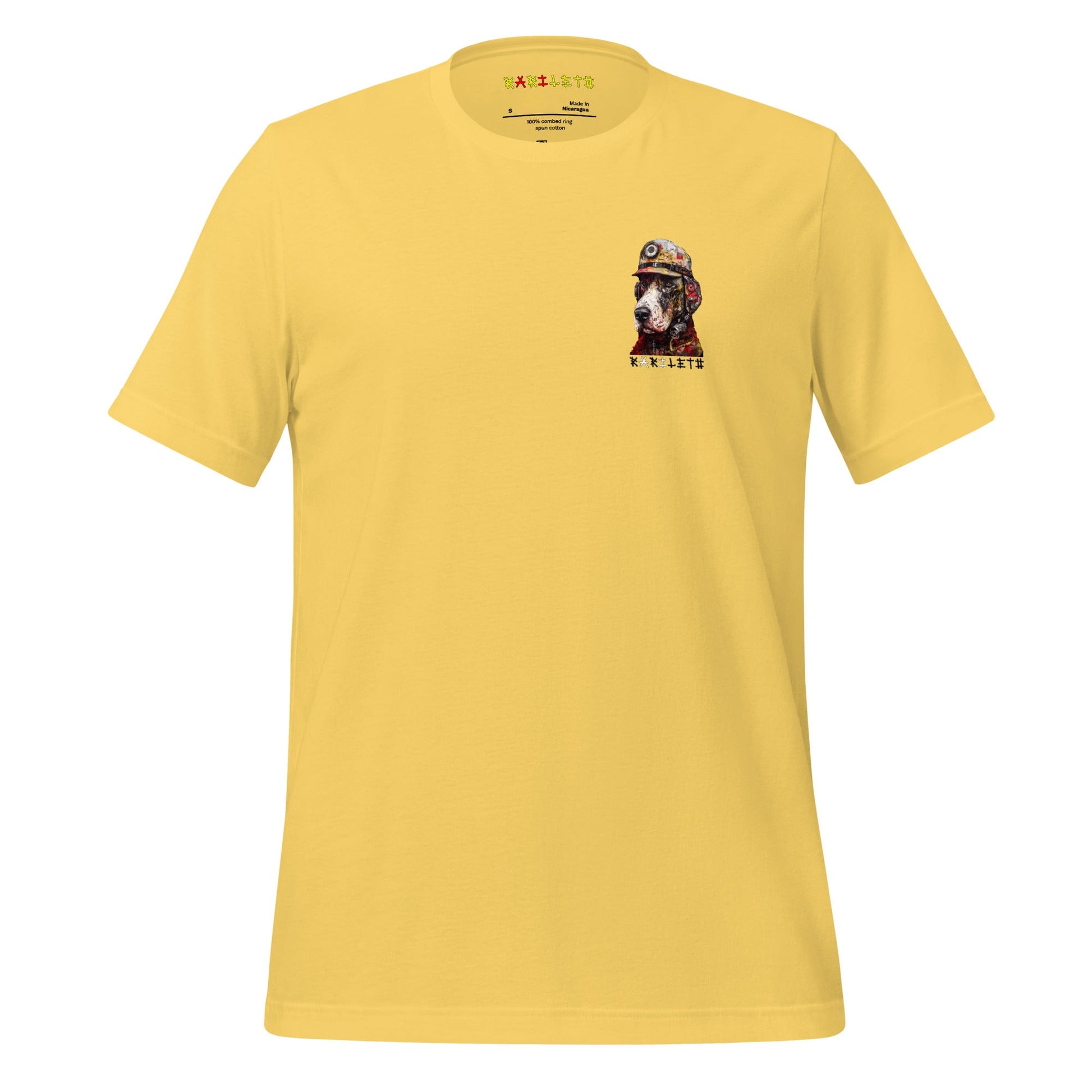 VINTAGE FIRE DOG Premium Crewneck T-Shirt in Maize Yellow - Rarileto - Ghost Front View