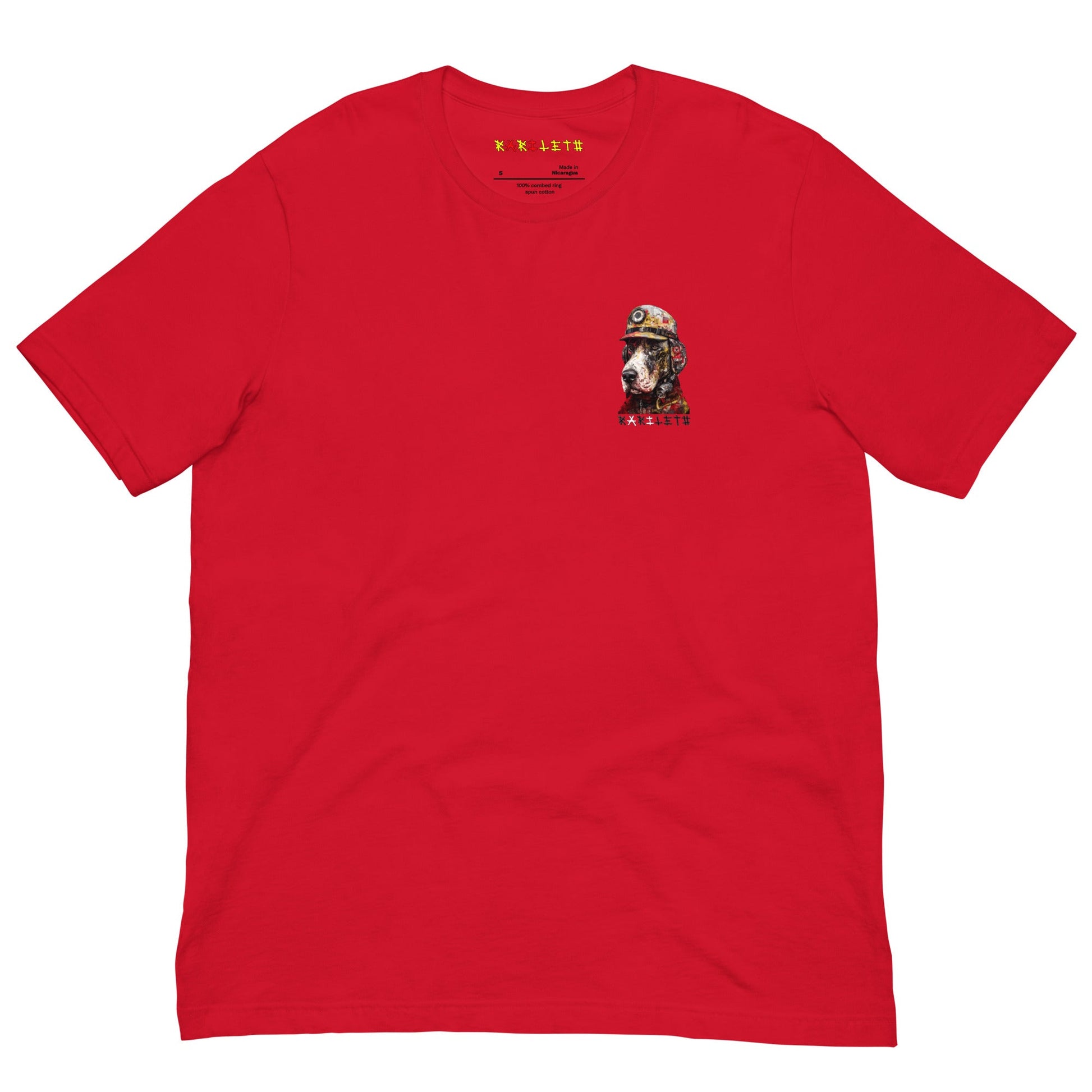 Front Red: VINTAGE FIRE DOG Premium Crewneck T-Shirt in Red