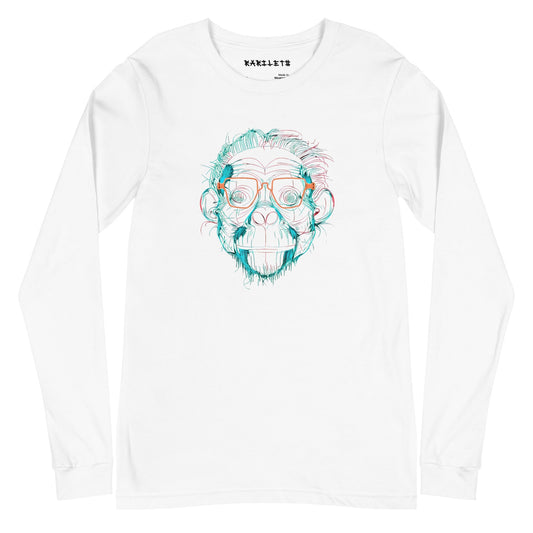 Front View White: WITSY MONKEY Long Sleeve Tee in White
